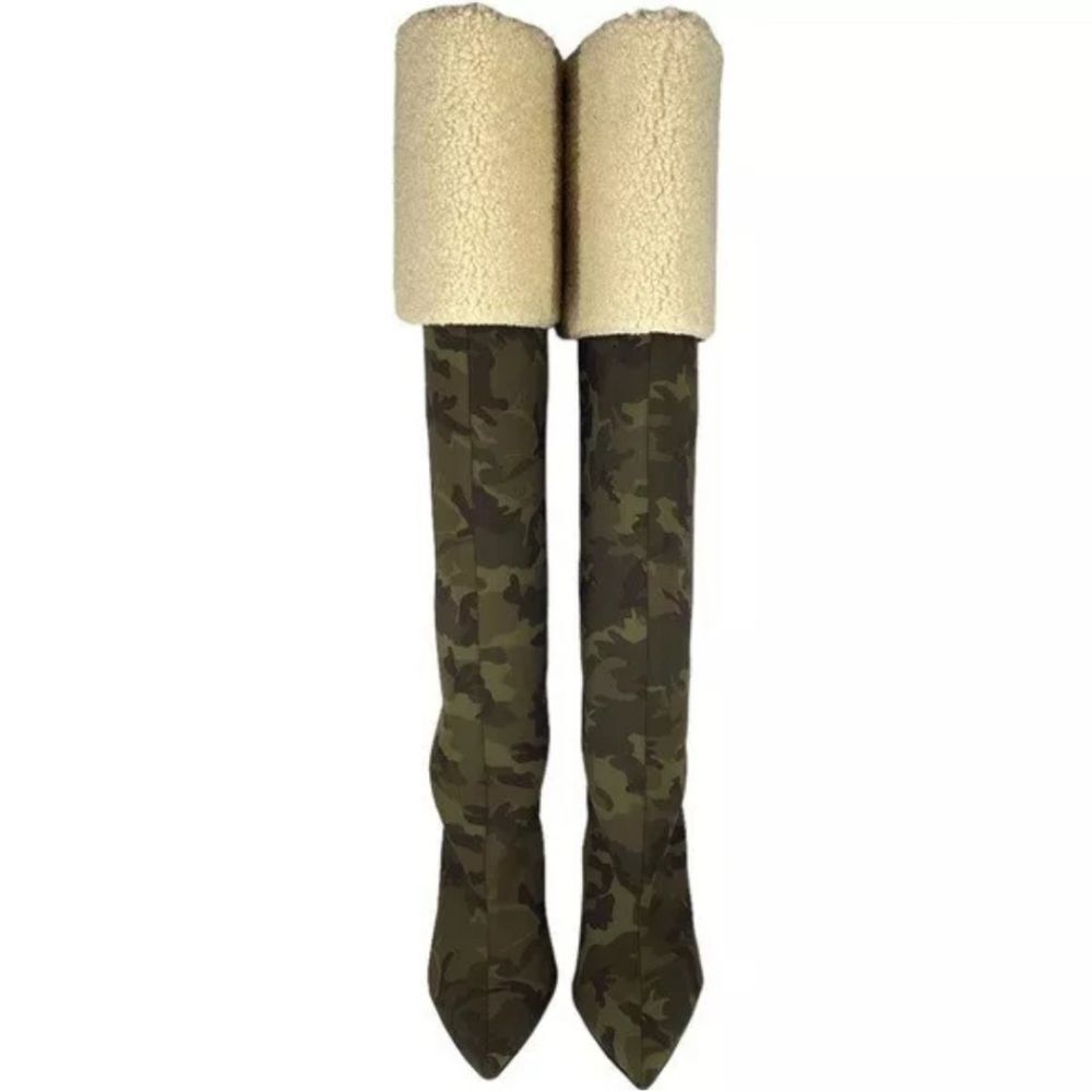 Good American Boot High Kickstand Camo Neoprene Knee High Sherpa